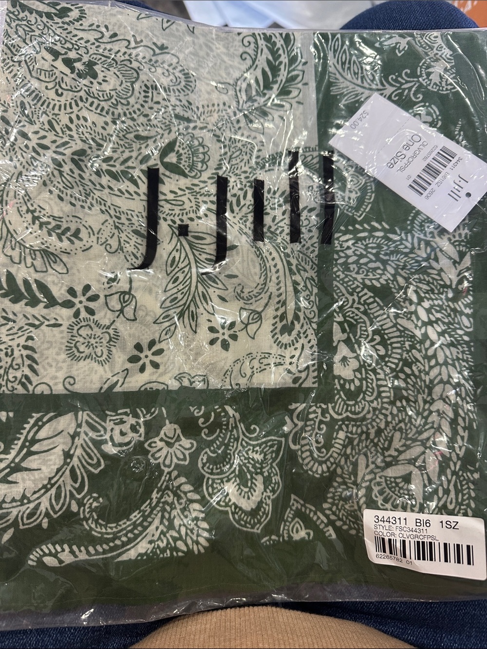 J. Jill Green and Cream Paisley Wrap Scarf